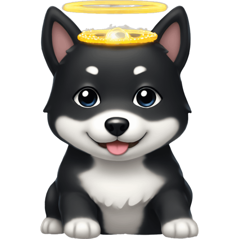 Black Shiba Inu angel | face | fantasy | halo | innocent | smiling face with halo emoji