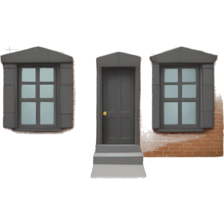 house made of bricks, with dark grey windows and roof with a tree  emoji