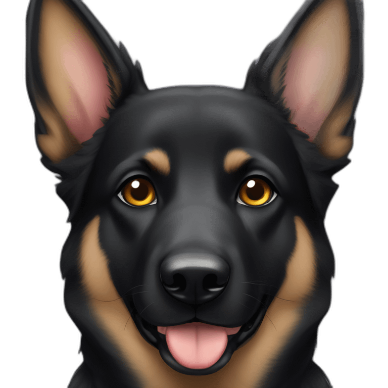 Black german shepherd with tan eyebrows and hearts emoji