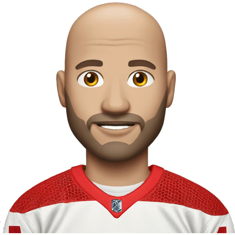 White bald man with facial hair with Detroit red wings jersey  emoji