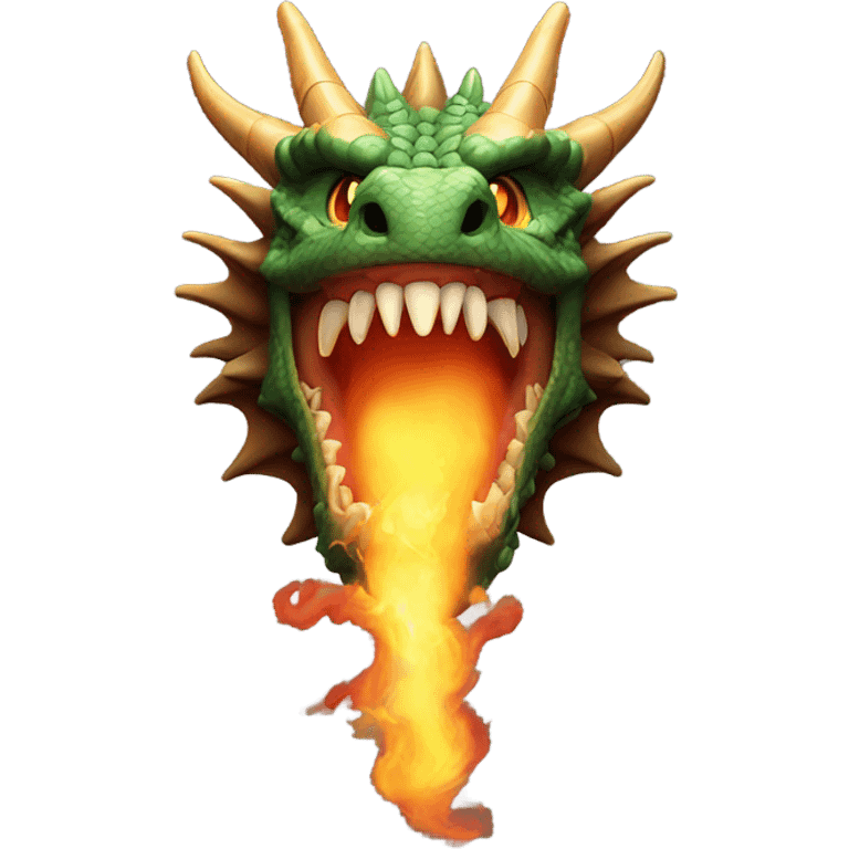 Dragon head breathing fire, top view,  emoji