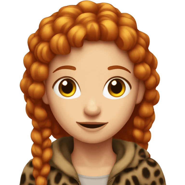 A red-haired girl is sitting on a leopard emoji