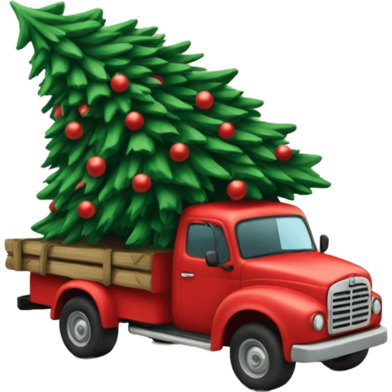 Red truck carrying a Christmas tree emoji