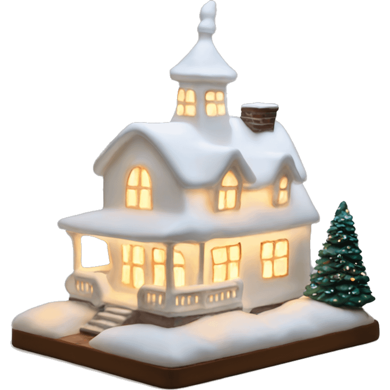 Lit up white porcelain Christmas house emoji