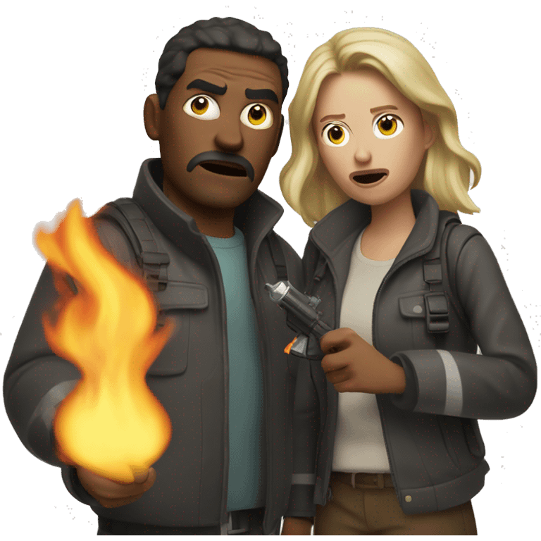 2 people disgusted with a flamethrower in their hand emoji