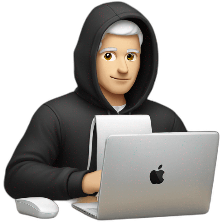 white man typing on apple computer wearing a black hoodie emoji