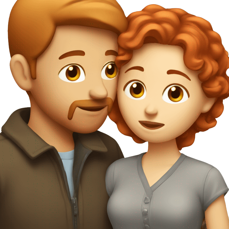 Red hair woman kissing a brown hair man emoji