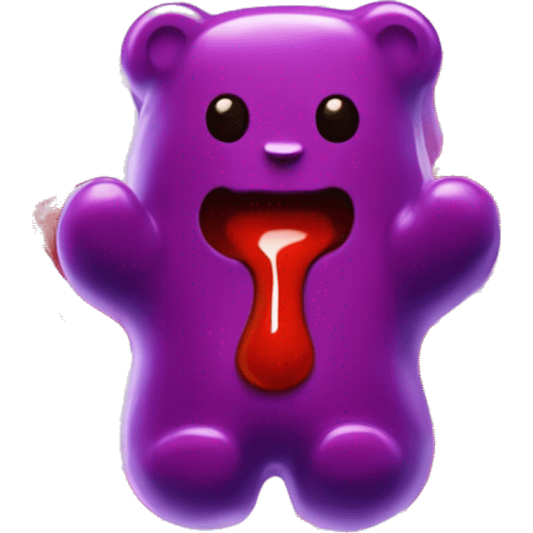 Purple gummy bear with red chamoy sauce dripping rom the top of it  emoji