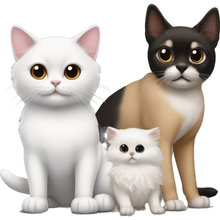 white cat next to sable spitz and black petit brabancon emoji