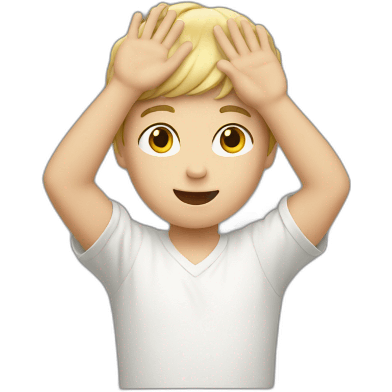 young boy raising his arms, white skin emoji