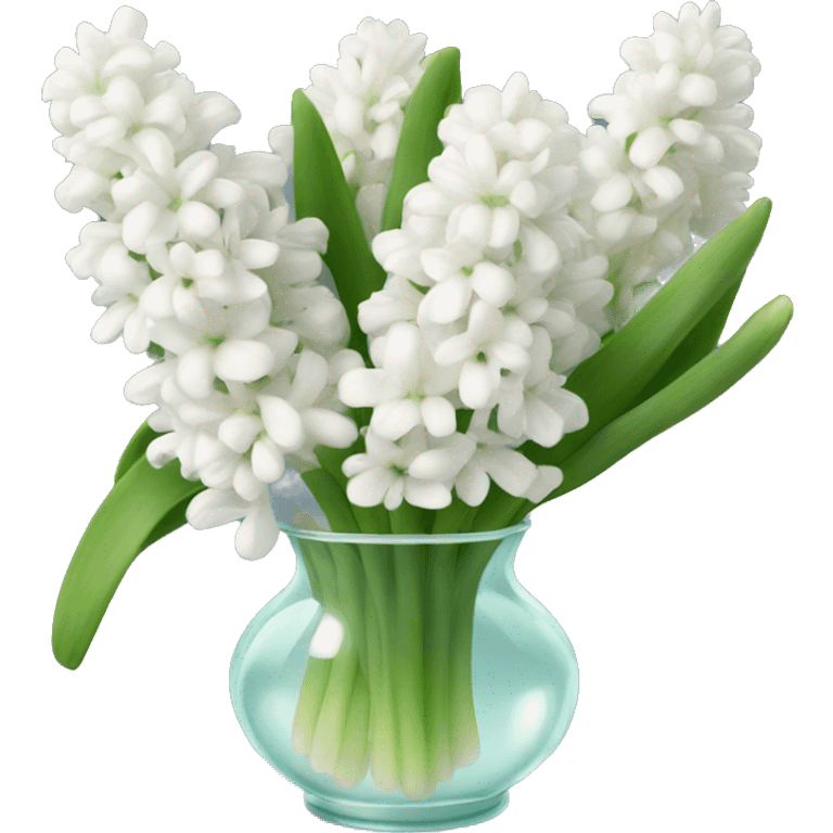 A clear vase holding a bunch of white hyacinths emoji