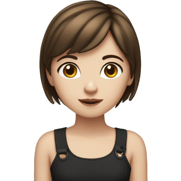 Girl with short brown hair with black and white cat emoji