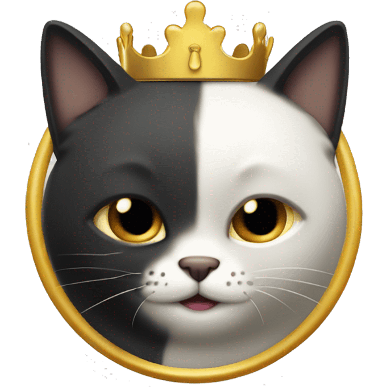 Gato blanco y negro con una corona dorada mancha en la nariz emoji