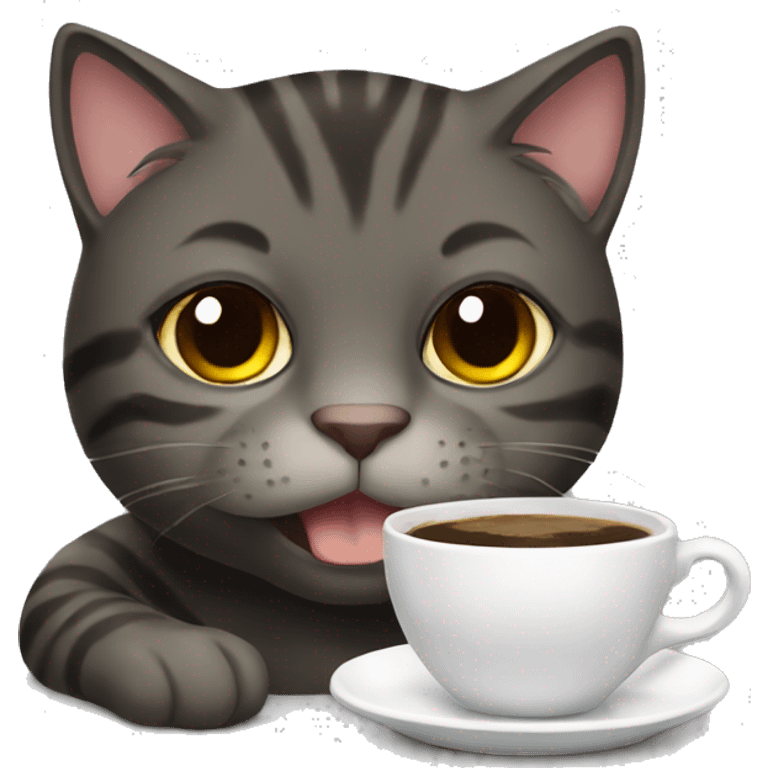 Dark tabby Cat drinking coffee  emoji