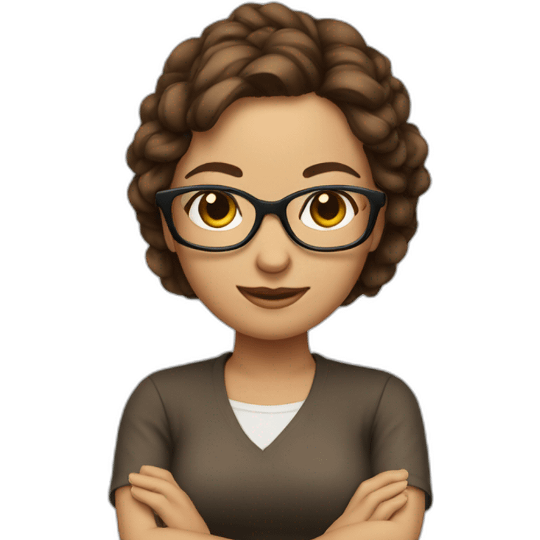 women brown hair tied with glasses crossing arms emoji