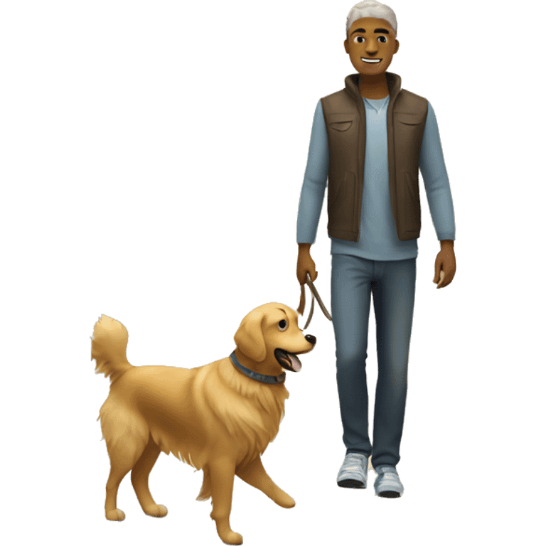 Men walking with golden retriever  emoji