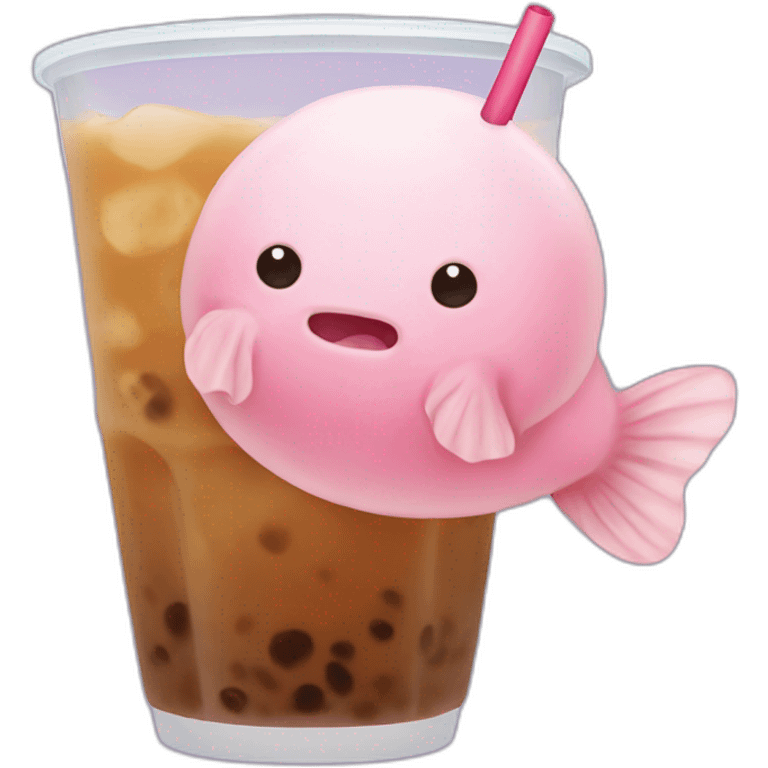 Blobfish buvant un bubble tea emoji