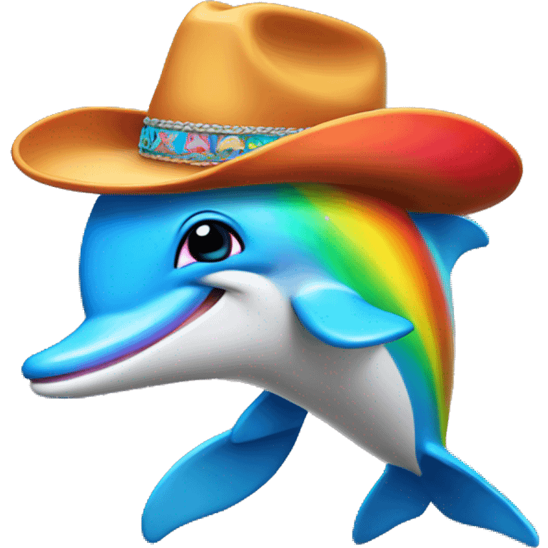 rainbow dolphin with a cowboy hat emoji