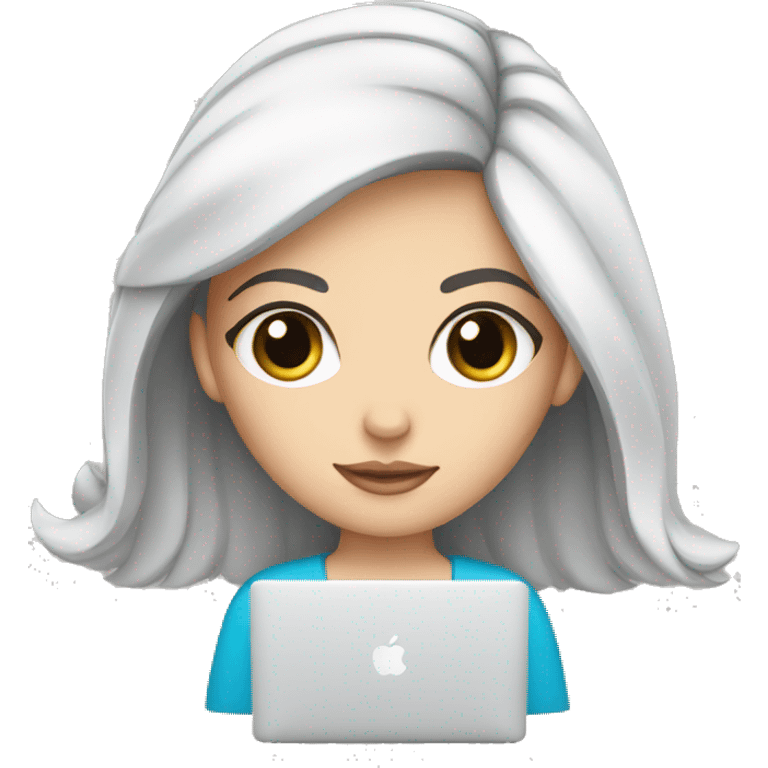 white girl with black hair working macbook emoji