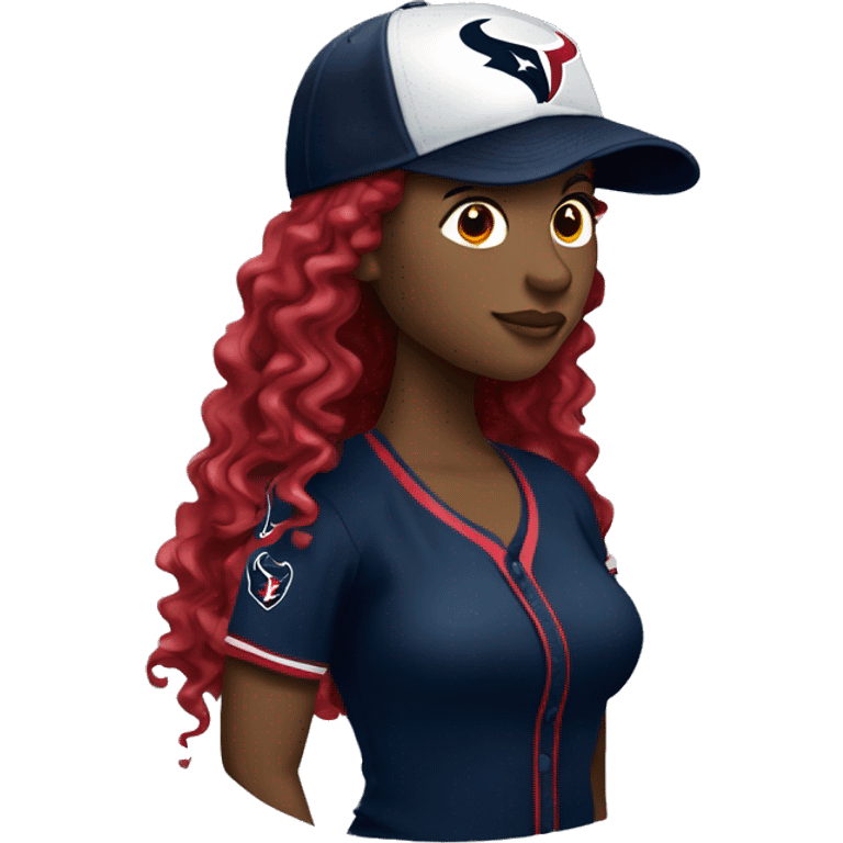 HOUSTON TEXANS baseball hat woman with long curly hair  emoji