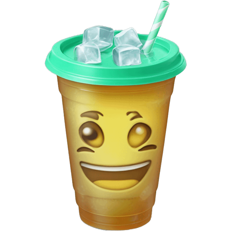 Realistic plastic cup and lid with Transluscent mint green and large ice cubes inside and one straw through the top of the lid. emoji