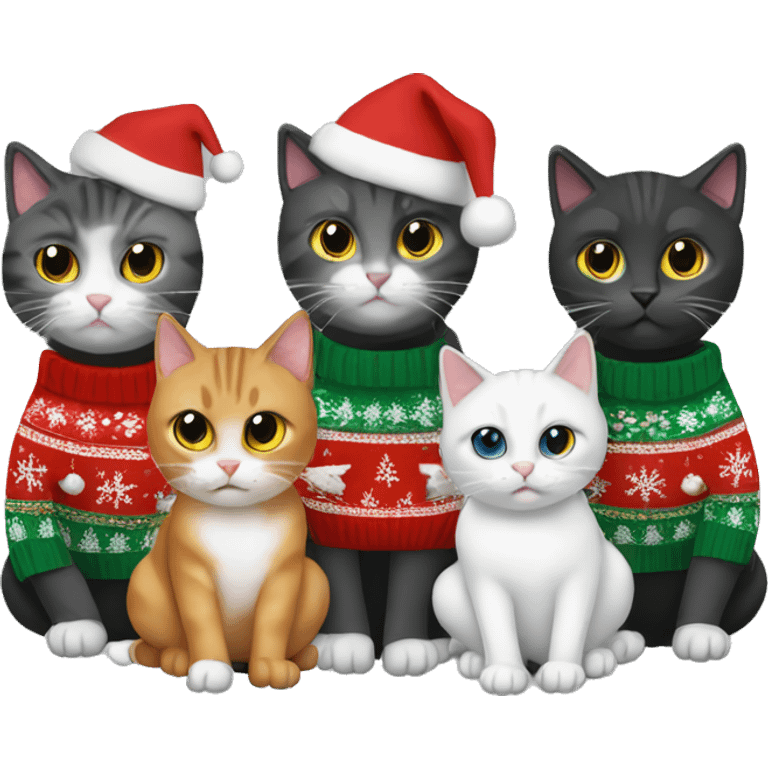 5 cats in christmas sweaters emoji