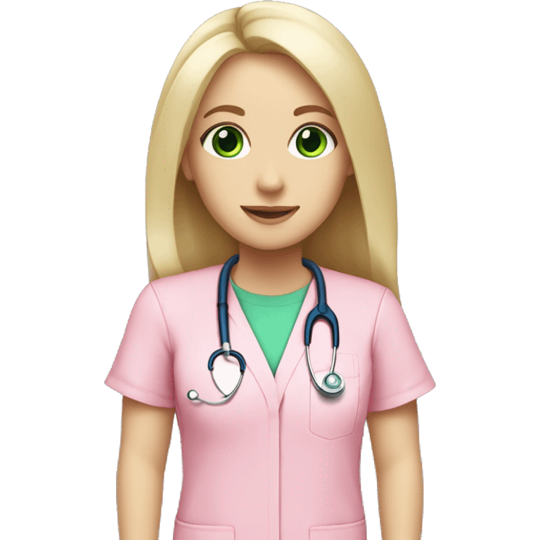 pale blonde girl with long hair and green eyes wearing pink scrubs and stethoscope  emoji