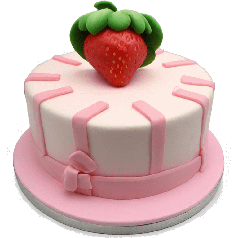 Light Pink strawberries and cream birthday cake with in bow emoji