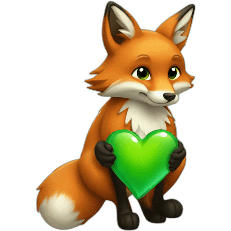 Fox with a green heart in his hand  emoji