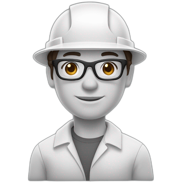 Engineer, white hard hat, light skin tone, dark brown Hair, glasses, square jawline emoji