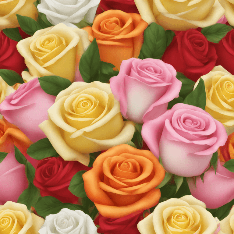 Red, orange, yellow, pink and white roses bouquet  emoji