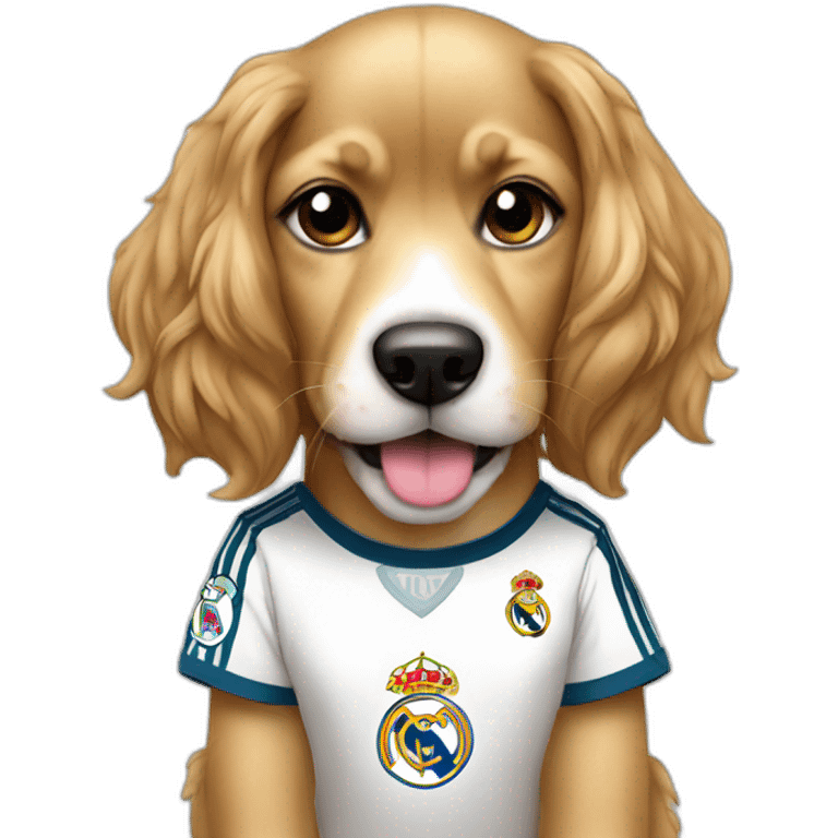 Cute girl dog with Real Madrid shirt emoji