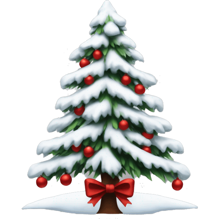 Snowy Christmas tree with dark red bows emoji