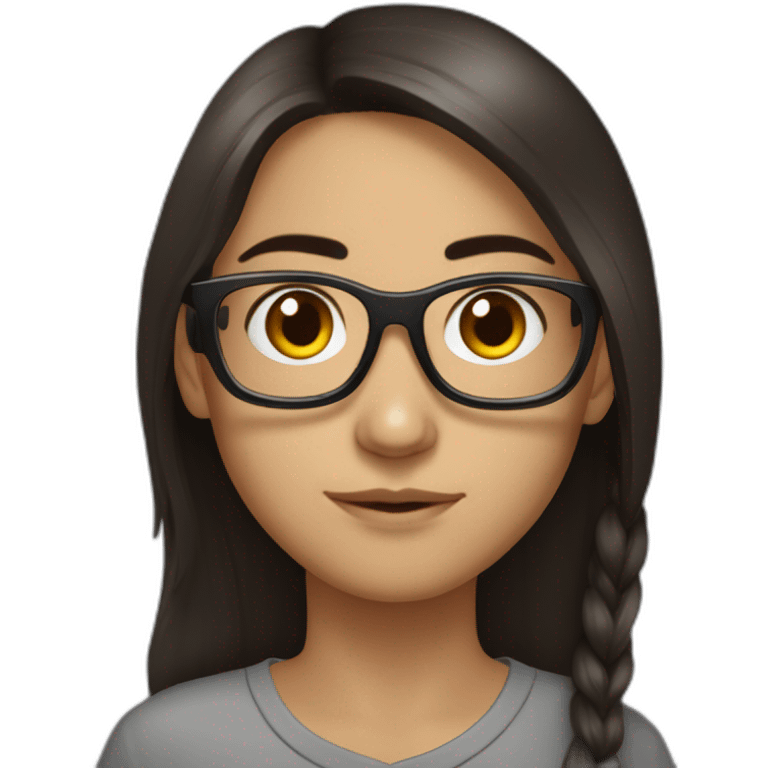 Uzbek teenager, dark brown long a bit shiny hair with thin metal view glasses emoji