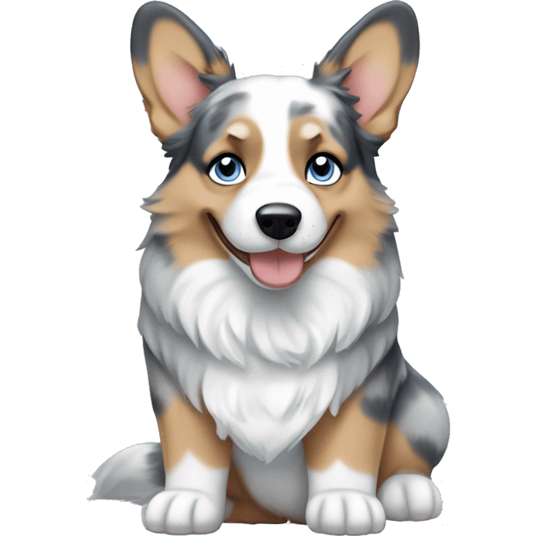 Blue Merle corgi with one blue eye full body emoji