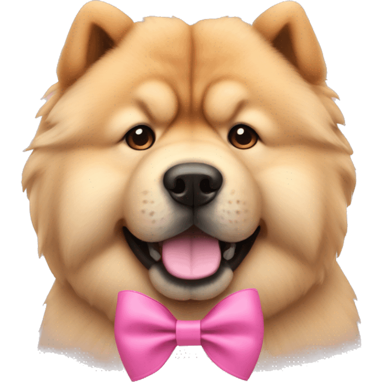 A chow chow dog wearing a pink bow as its leash emoji