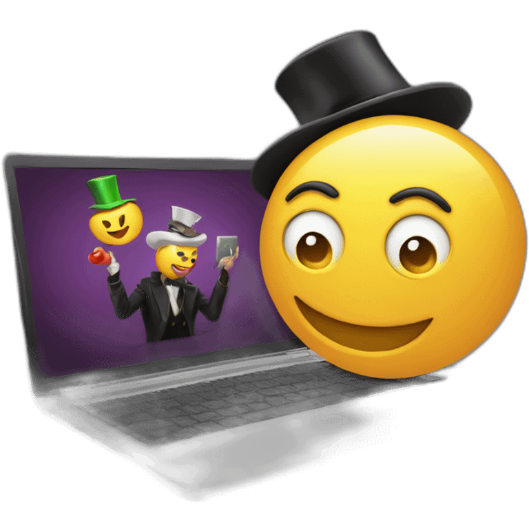 magician programming a laptop with an emoji of a truck on the laptop screen emoji