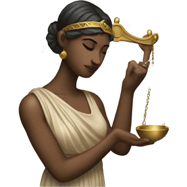 goddess Themis holding scale in her hand while blindfolded emoji