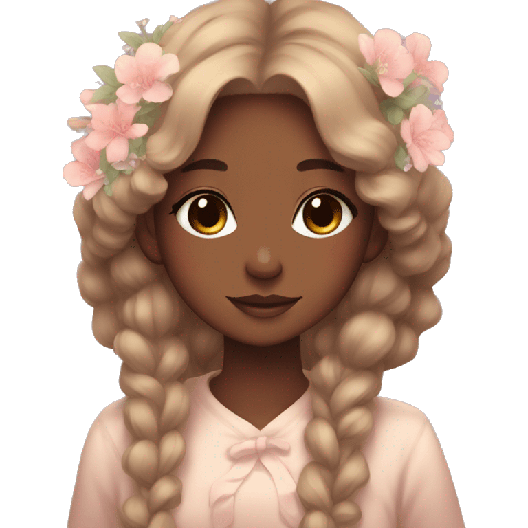 Anime-Style Lady. Kawaii. Brown Skin. Pastels. Flowers emoji