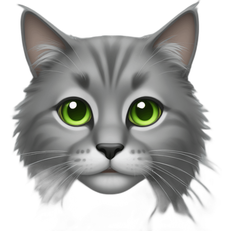 grey hairy cat with green eyes emoji