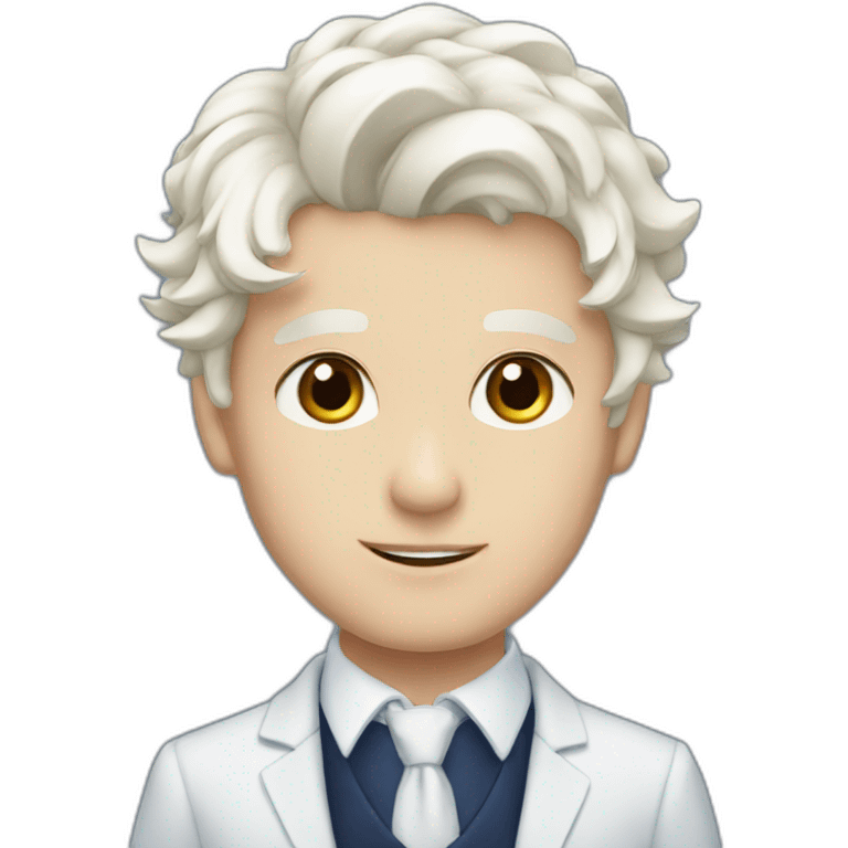 Boy, red eyes, White elegant hair, pale-skin, dark blue suit emoji