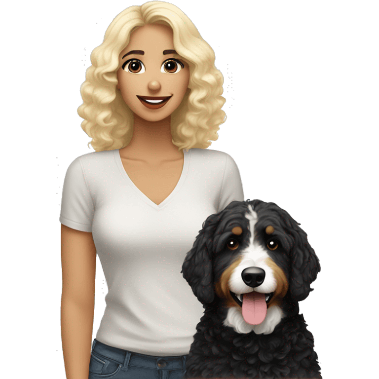 Bernedoodle black and white with blonde lady emoji