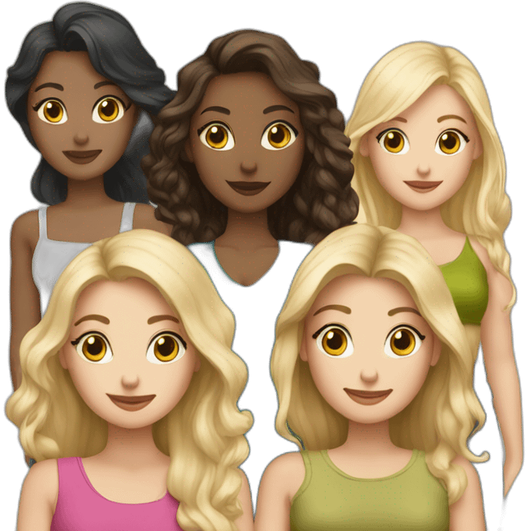 group of 6 friends, 3 blondes, 3 brunettes emoji