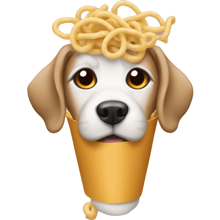 Dog wearing noodles emoji