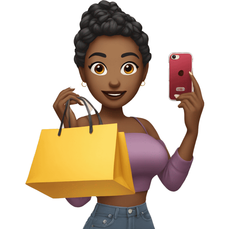 white skin influencer taking selfie with a shopping bag emoji