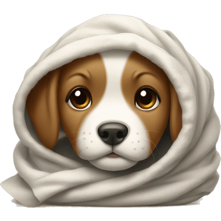 The puppy wrapped up in a blanked emoji