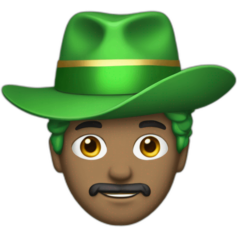 man with green hair green suit and large green top with gold strip hat goatee emoji