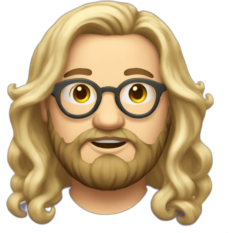 Chubby non binary Big lebowsky round glasses long blond hair chaotic res beard vaporizer emoji