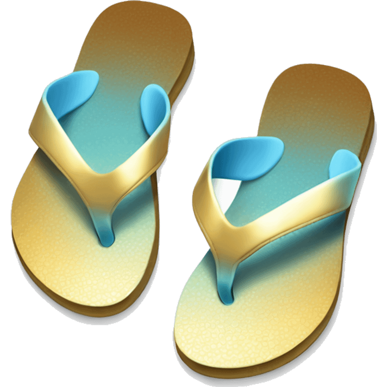 Realistic metallic gold and light blue gradient pair of summer flip flops isolated. emoji