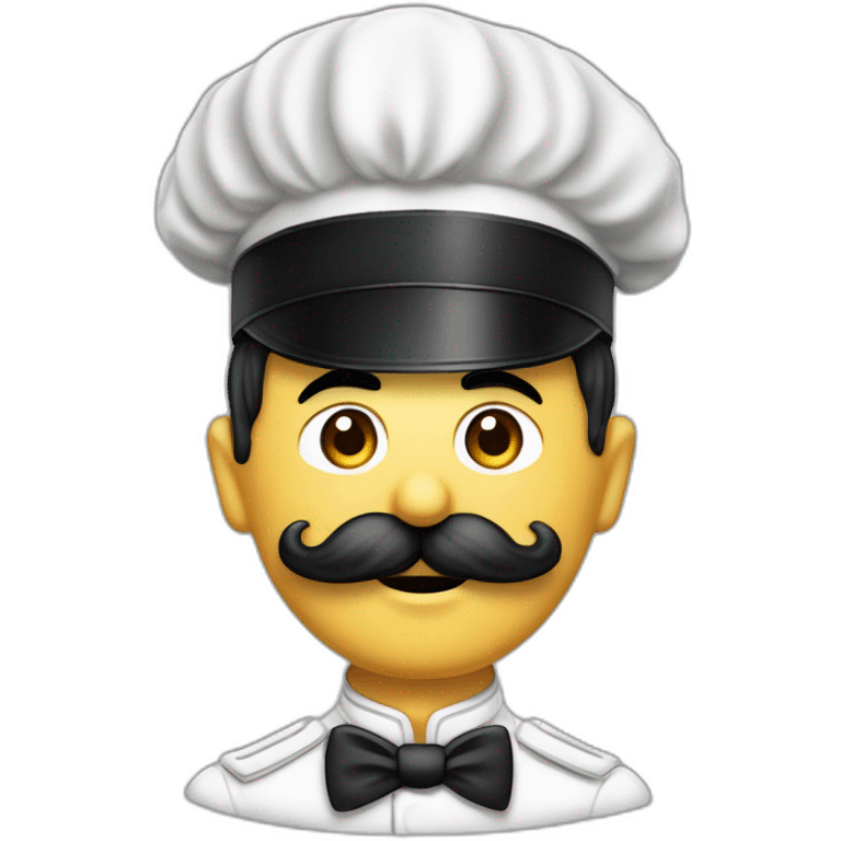 Homme blanc cheveux noirs plaqué sur le côté moustache de Charlie Chaplin en uniformes de chef de guerre emoji